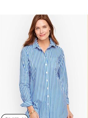 Talbots BOYFRIEND SHIRT - SAILOR STRIPE blue and white.  New.  Size L